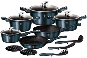 Set oale si tigai marmorate (15 piese) din aluminiu forjat Aquamarine Metalic Line Berlinger Haus BH 1885N