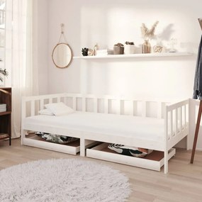 vidaXL Pat de zi cu sertare, alb, 90x200 cm, lemn masiv de pin
