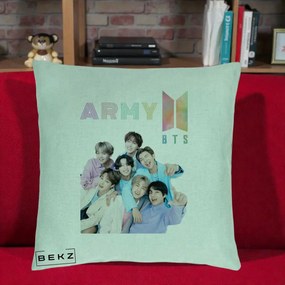 Perna Personalizata K-pop BTS ARMY Fotografie Grup Veseli, 40x40 cm, Verde Menta, Husa Detasabila, Perna Inclusa, BEKZ®