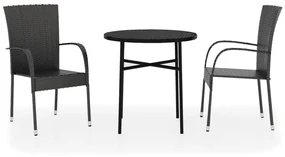 3098028 vidaXL Set mobilier de grădină, 3 piese, negru, poliratan