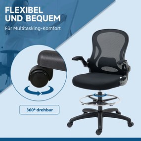 Scaun de birou reglabil în înălțime Vinsetto, cu suport pentru picioare, 59 cm x 65 cm x 122 cm, Negru | Aosom Romania