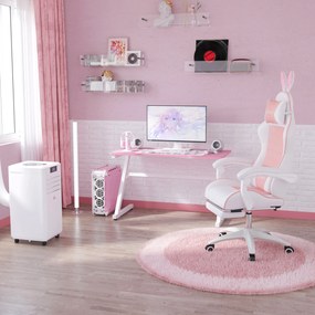 Vinsetto Scaun de Gaming Ergonomic cu Urechi de Iepure și Suport pentru Picioare Extensibil, 65x63x136-142 cm, Roz | Aosom Romania