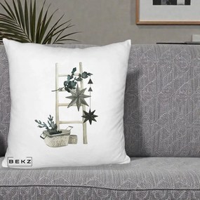 Perna Decorativa Scara Scandinavica cu Stele, 40x40 cm, Alb Pufos, Husa Detasabila, Perna Inclusa, BEKZ®