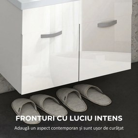 Kleankin Dulap de Baie Suspendat cu Chiuvetă, Dulap cu 2 Uși cu Chiuvetă și Balamale Amortizate, 61x40x50 cm, Alb Lucios | Aosom Romania