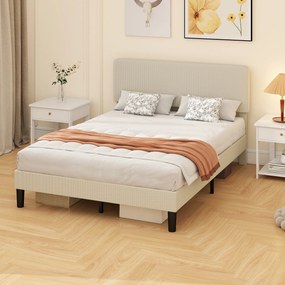 HOMCOM Cadru de Pat Matrimonial 140x200 cm Cap de Pat Reglabil pe Înălțime Îmbrăcat în Catifea, Pat Matrimonial cu Șipci de Lemn, pentru Dormitor, Montaj Ușor, Gri Deschis | Aosom Romania