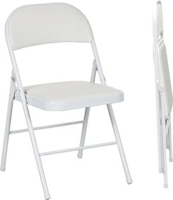 HOMCOM Set de 2 Scaune Pliabile, Scaune Moderne cu Perne din Poliester pentru Acasă și Birou, 45x46x78 cm, Alb | Aosom Romania