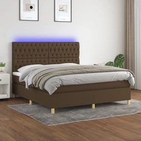 vidaXL Pat cu arcuri, saltea și LED, maro închis, 180x200 cm, textil