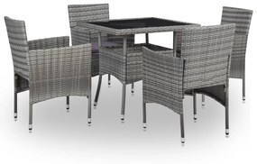 46174 vidaXL Set mobilier de exterior, 5 piese, gri, poliratan și sticlă