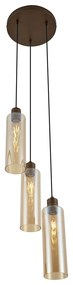 Lampă suspendată Hotel Chic bronz închis cu sticlă ambră 3 lumini - Stavelot