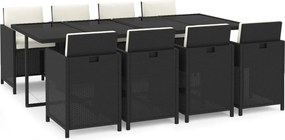 vidaXL Set mobilier de grădină cu perne, 9 piese, negru, poliratan