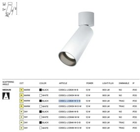 Spot LED aplicat directionabil, dimabil, design tehnic Focus alb, 4000K