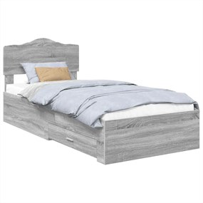 vidaXL Cadru de pat cu headboard Gri Sonoma 90 x 200 cm Lemn compozit