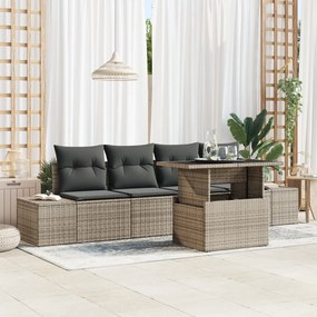 vidaXL Set de canapea de grădină 5 piese cu perne gri din ratan sintetic