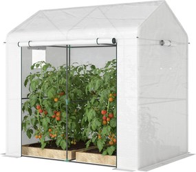 Outsunny Seră de grădină PE, seră pentru balcon, husă întărită 135 g/m², cadru din oțel, ușă cu fermoar, 200 x 140 x 200 cm, alb | Aosom Romania