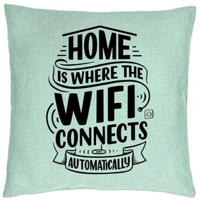 Perna Decorativa, Model Home is Where WIFI Connects Automatically, 40x40 cm, Verde Menta, Husa Detasabila, Burduf