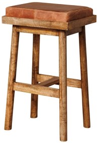 Scaun de bar din piele naturala si lemn masiv de mango, Tall Django