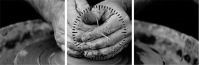 Tablou alb negru - producția de ceramică (cu ceas) (90x30 cm)