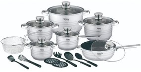 Set oale cu capac Oliver Voltz OV51210R20B, 20 piese, Fund multistrat, Inductie, Otel inoxidabil, Ustensile, Argintiu