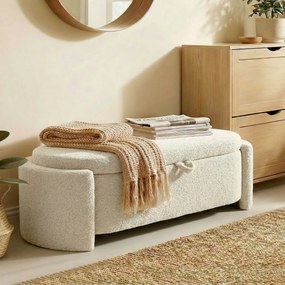 HOMCOM Banc de depozitare, banc la picioarele patului oval din polar Teddy cu șezut lat, 129 x 48,5 x 44 cm, crem | Aosom Romania