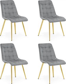 Set 4 Scaune Bucatarie/Dining Spirit Catifea Gri Deschis, Picioare Metalice, Finisaj Auriu