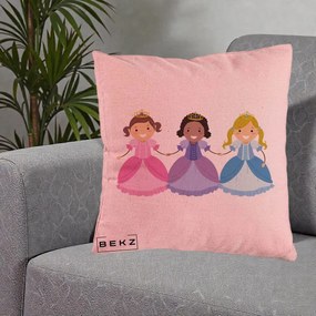Perna Personalizata Printese Diverse Ilustratie, 40x40 cm, Roz, Husa Detasabila, Perna Inclusa, BEKZ®