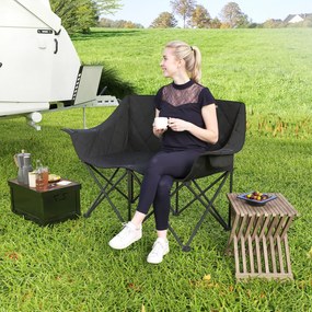 Outsunny Scaun pliabil 2 locuri, scaun de camping pliabil cu geantă de transport, outdoor, suportă până la 250 kg, 145 x 60 x 92 cm, Negru | Aosom Romania