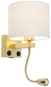Aplică de perete aurie USB cu abajur alb - Brescia Combi