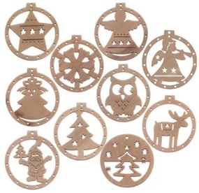 Ornamente de Crăciun din lemn pentru brad 10buc