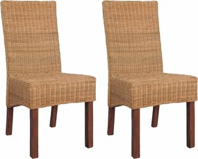 vidaXL Scaune de bucătărie, 2 buc., maro, ratan natural