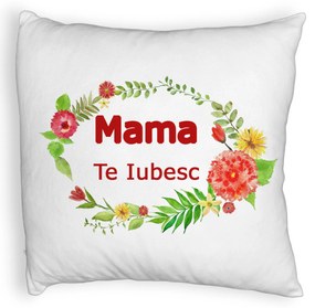 Perna Decorativa Fluffy, Model Pentru Mama Te iubesc 2, 40x40 cm, Alba, Husa Detasabila, Burduf