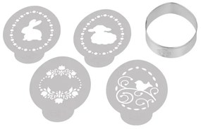 Set ustensile decorative biscuiti pentru Paste  Dr.Oetker 1879, 5 piese, 4 decoratii, 1 matrita, Otel inoxidabil, Argint