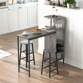 HOMCOM Set masă înaltă cu taburete, masă în picioare cu 2 scaune de bar, etajere, suport pentru sticle, lemn natural | Aosom Romania