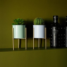 Set 2 ghivece metalice, albastru/neo mentă/auriu, ROZEL SET