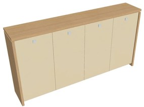 Dulap mediu pentru haine Verno 248 x 46 x 130 cm, uși de sticlă, stejar deschis / vanilie
