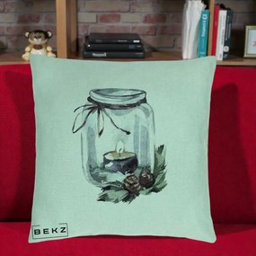 Perna Decorativa Felinar cu Lumanare si Conuri, 40x40 cm, Verde Menta, Husa Detasabila, Perna Inclusa, BEKZ®