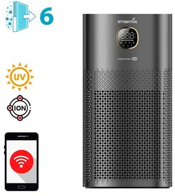 Purificator de aer atractiv OBERON 520, 50W, Pana la 62 m², Wi-Fi, 5 viteze, Temporizator, Mod de noapte, Telecomanda, Senzor inteligent de poluare, Gri inchis