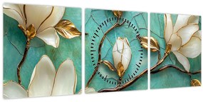 Tablou - Magnolii 3D (cu ceas) (90x30 cm)