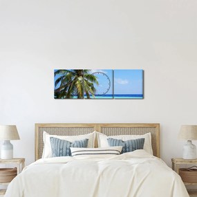 Tablou cu palmier pe plajă (cu ceas) (90x30 cm)