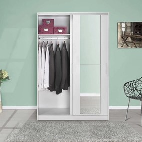 Dulap Haine Adore Elit Mediu , 2 usi glisante cu oglinda, Alb - Lemn Natural, 120 x 182 x 52 cm