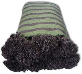 Patura Maroc 250x150 cm bumbac verde olive cu dungi maro tesuta manual