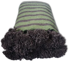 Patura Maroc 250x150 cm bumbac verde olive cu dungi maro tesuta manual