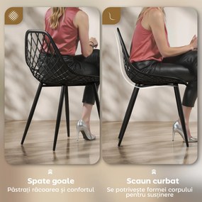 HOMCOM Set 4 Scaune Moderne cu Spătar Perforat Plastic și Metal Negru | Aosom Romania