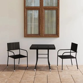 Set mobilier de gradina, 3 piese, negru, poliratan