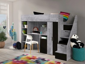 Pat pentru copii combinat 90 cm Kesa 14 (beton + negru mat). 1085828
