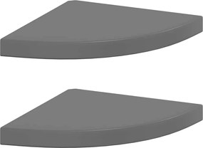 vidaXL Rafturi colț perete, 2 buc., gri extralucios, 35x35x3,8 cm, MDF