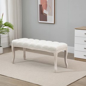 HOMCOM Bancă de Pat Vintage cu Butoni, Bancă Capitonată cu Picioare din Lemn, 110x40x48 cm, Bej | Aosom Romania
