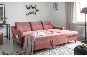 Colțar extensibil din catifea cu șezlong pe partea dreaptă Miuform Stylish Stan, roz