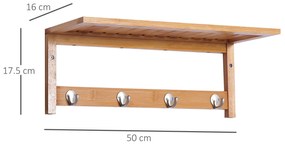 HOMCOM Cuier de Perete Raft Cuier in Bambù, 50x17x20cm