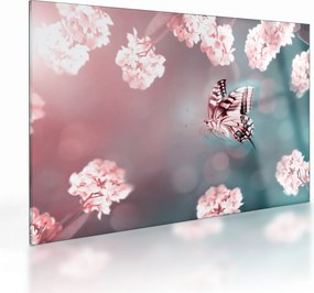 Tablou pe sticlă - Fluture între flori (70x50 cm)