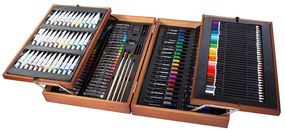 Set de pictura si desen de 174 piese, in cutie practica de cadou din lemn